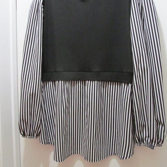 SHEIN Curve Essnce Plus Striped Print Top Lantern Sleeve 2 in 1 top Black Sz 4X - Picture 5 of 14